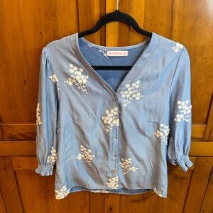 Ana & Rose Blue Floral Embroidered Blouse